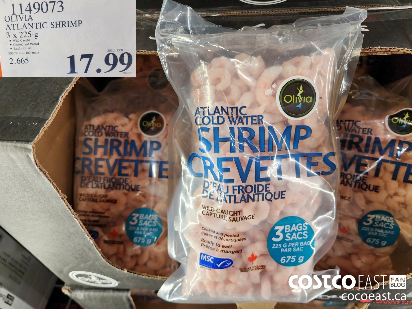 1149073 OLIVIA ATLANTIC SHRIMP 3 x 225 G $17.99