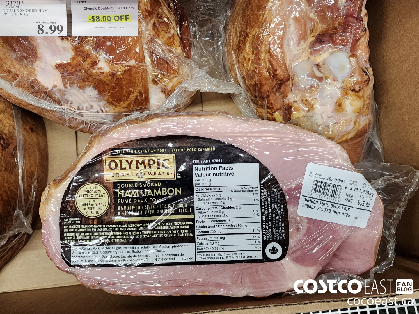 31703 OLYMPIC DOUBLE SMOKED HAM PRICE PER kg ($8.00 INSTANT SAVINGS)