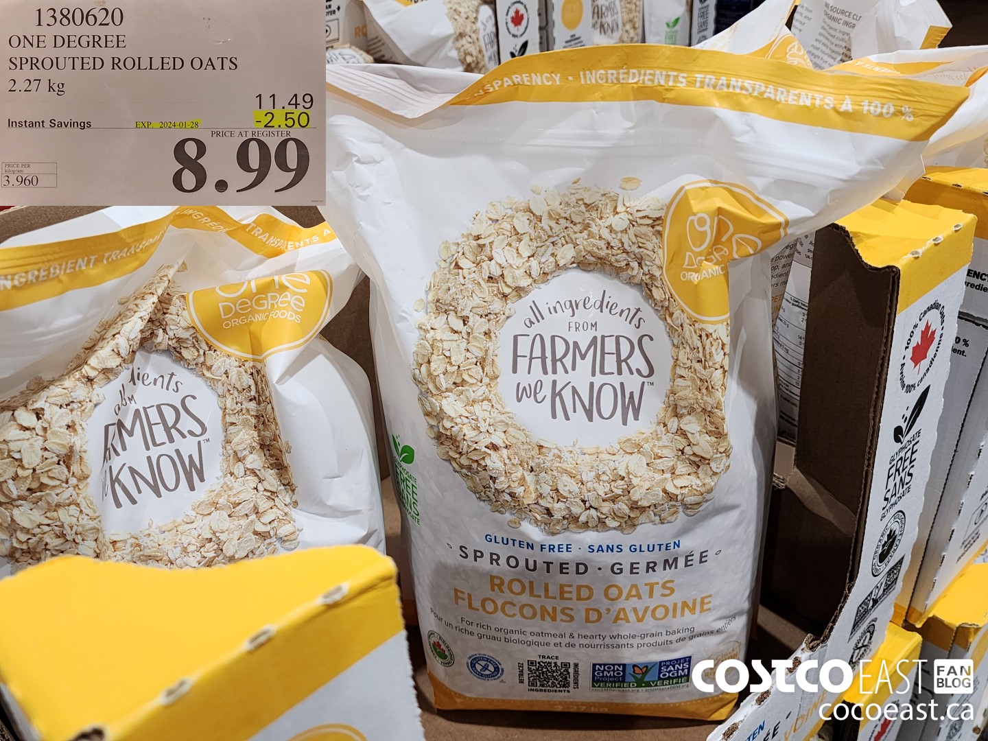 1380620 ONE DEGREE SPROUTED ROLLED OATS 2.27 KG ($2.50 INSTANT SAVINGS EXPIRES ON 2024-01-28) $8.99