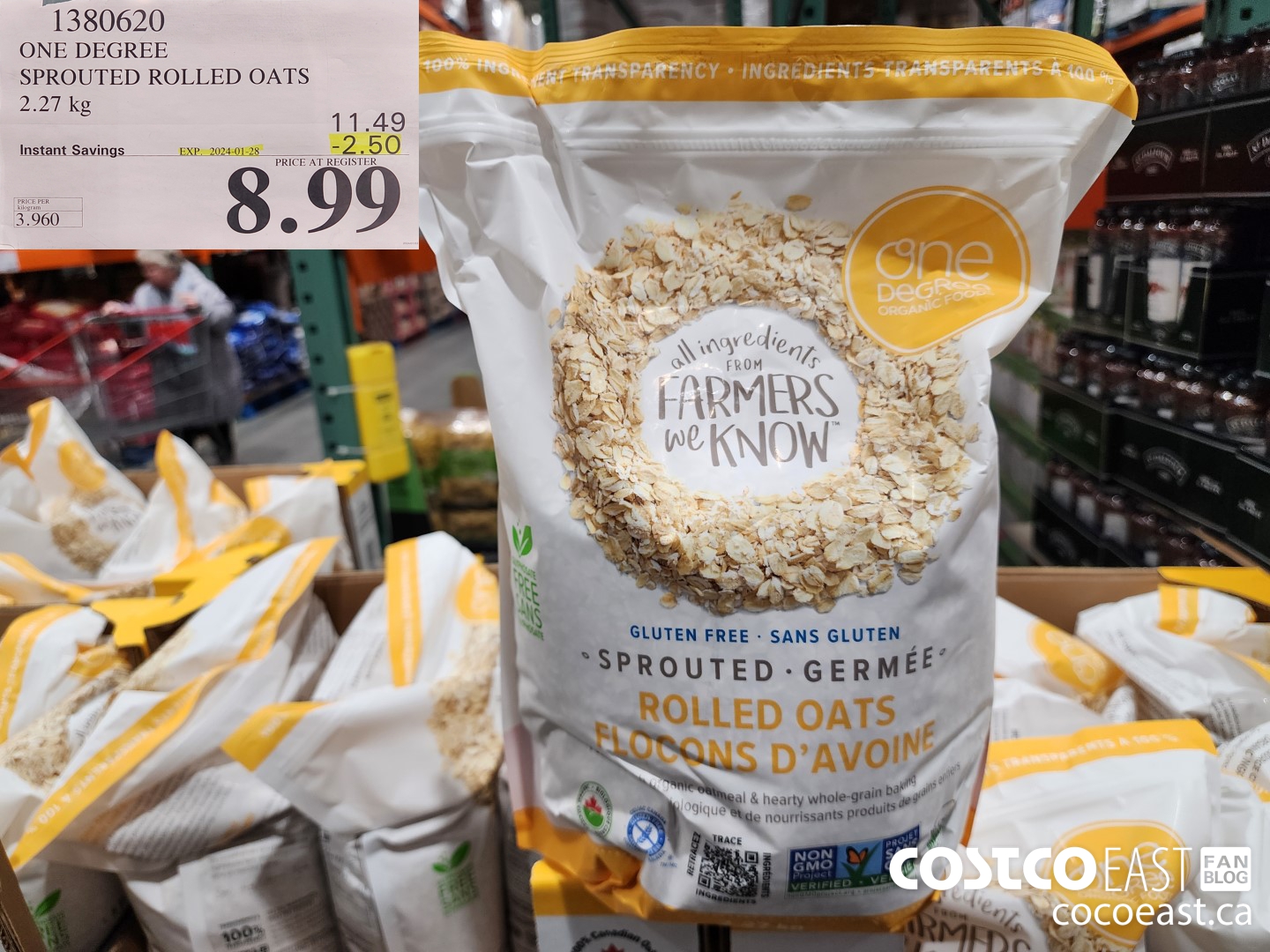 1380620 ONE DEGREE SPROUTED ROLLED OATS 2.27 KG ($2.50 INSTANT SAVINGS EXPIRES ON 2024-01-28) $8.99