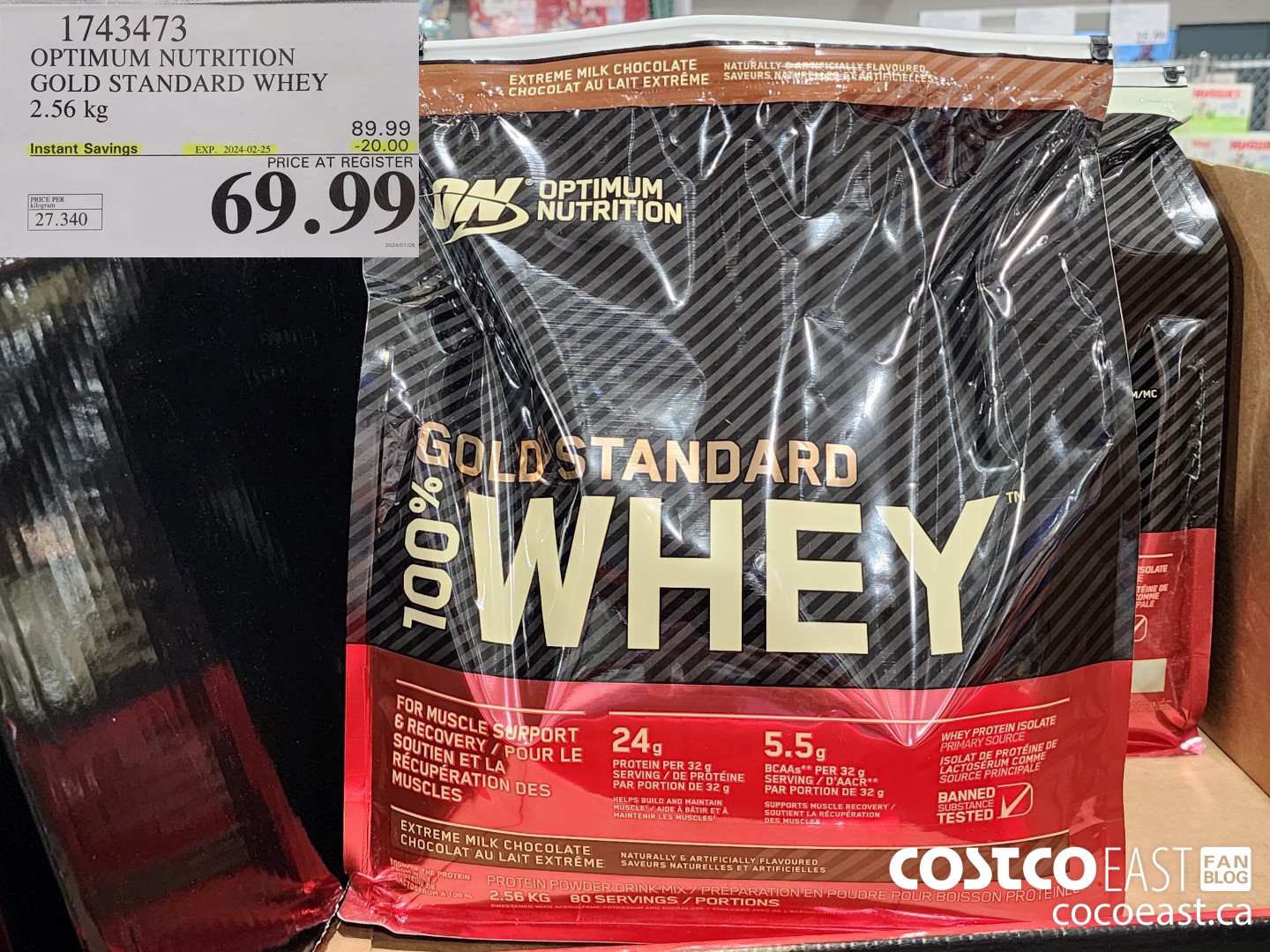 1743473 OPTIMUM NUTRITION GOLD STANDARD WHEY 2.56 KG ($20.00 INSTANT SAVINGS EXPIRES ON 2024-02-25) $69.99