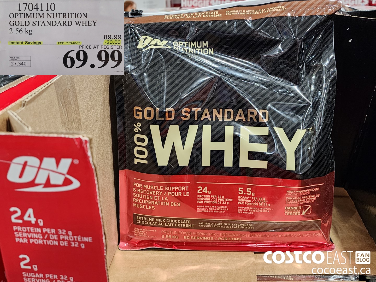 1704110 OPTIMUM NUTRITION GOLD STANDARD WHEY 2.56 KG ($20.00 INSTANT SAVINGS EXPIRES ON 2024-02-25) $69.99