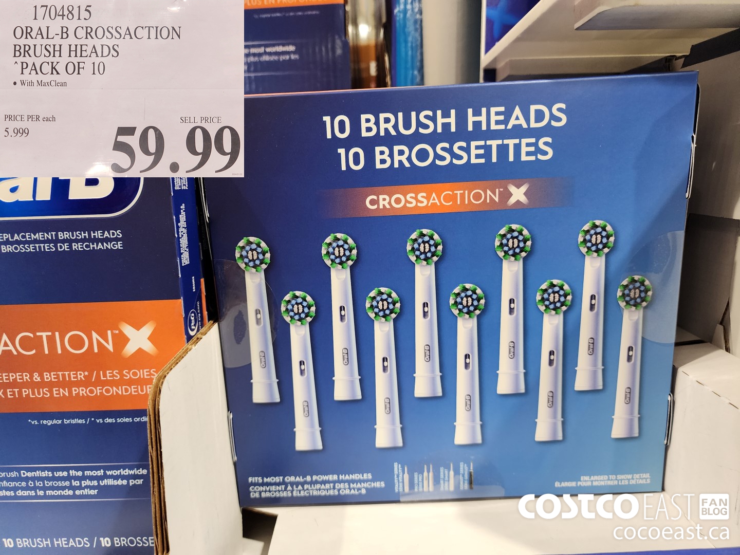 1704815 ORAL-B CROSSACTION BRUSH HEADS PACK OF 10 $59.99