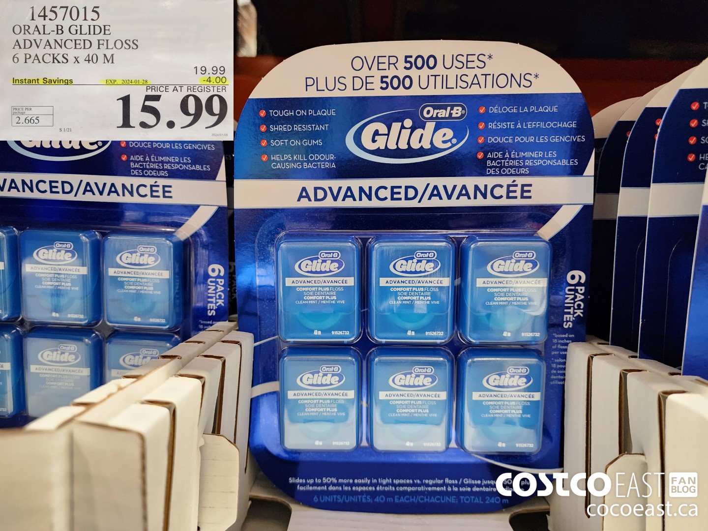 1457015 ORAL-B GLIDE ADVANCED FLOSS 6 PACKS X 40 M ($4.00 INSTANT SAVINGS EXPIRES ON 2024-01-28) $15.99