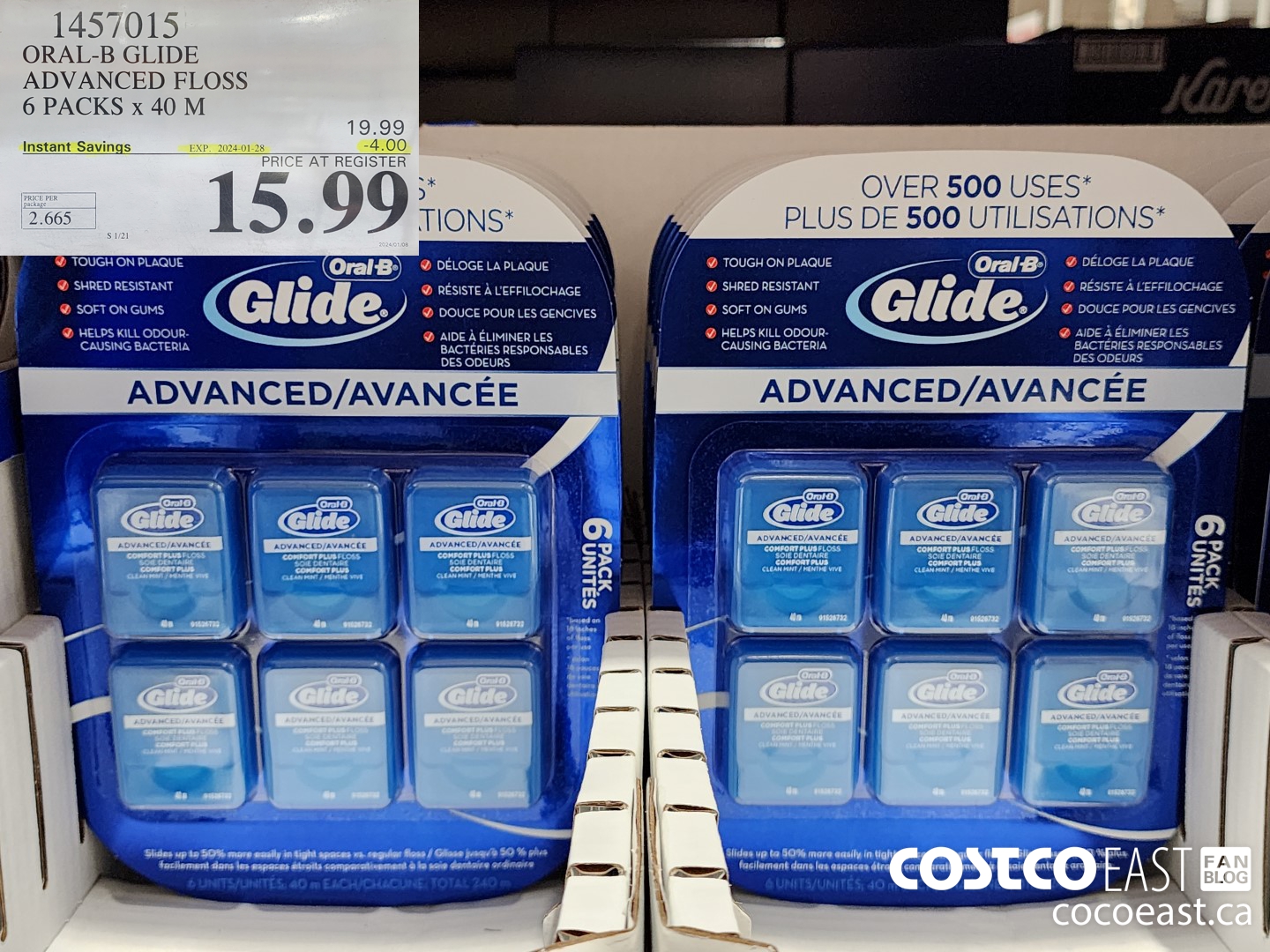 1457015 ORAL-B GLIDE ADVANCED FLOSS 6 PACKS X 40 M ($4.00 INSTANT SAVINGS EXPIRES ON 2024-01-28) $15.99