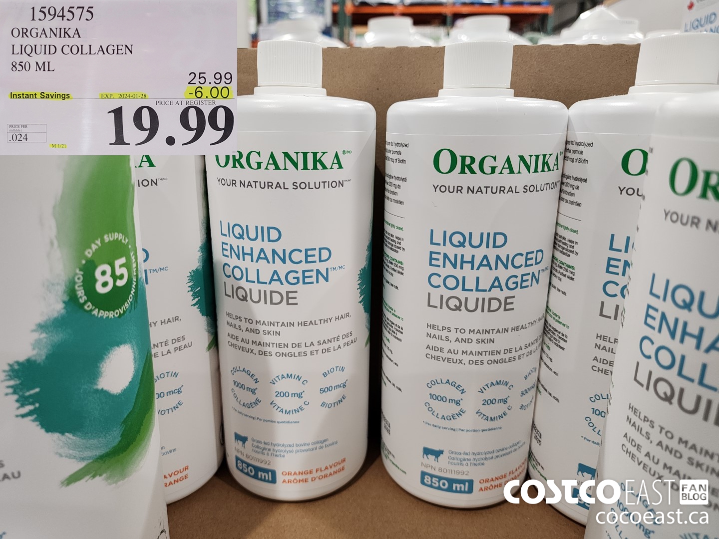 1594575 ORGANIKA LIQUID COLLAGEN 850 ML ($6.00 INSTANT SAVINGS EXPIRES ON 2024-01-28) $19.99