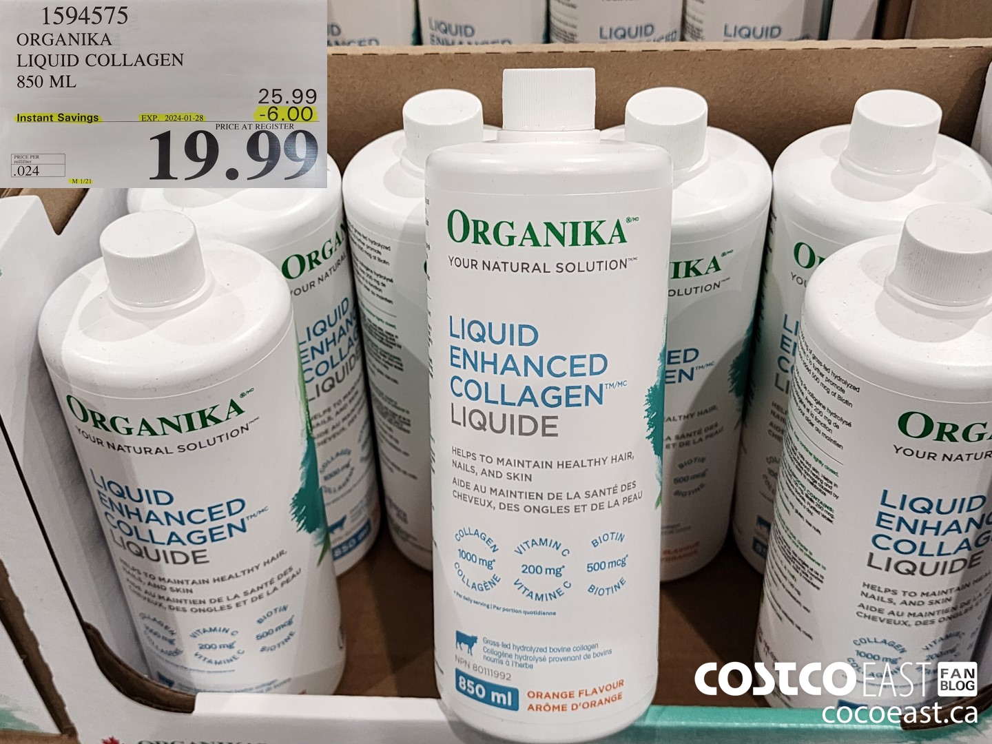 1594575 ORGANIKA LIQUID COLLAGEN 850 ML ($6.00 INSTANT SAVINGS EXPIRES ON 2024-01-28) $19.99