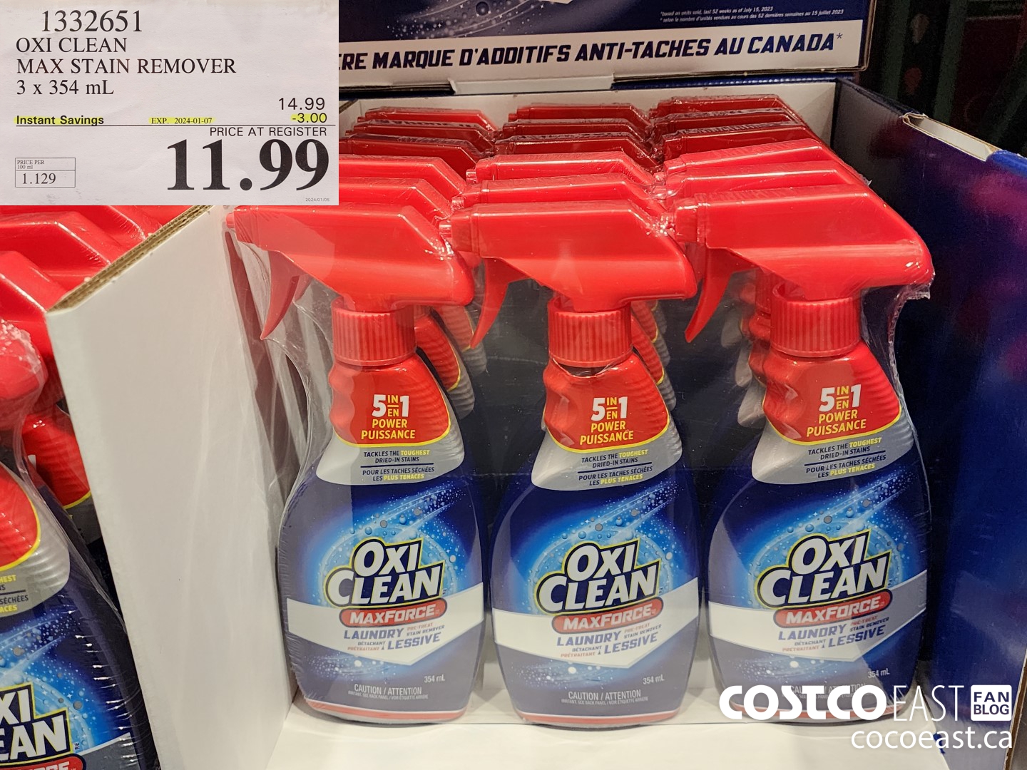 1332651 OXI CLEAN MAX STAIN REMOVER 3 x 354 mL ($3.00 INSTANT SAVINGS EXPIRES ON 2024-01-07) $11.99