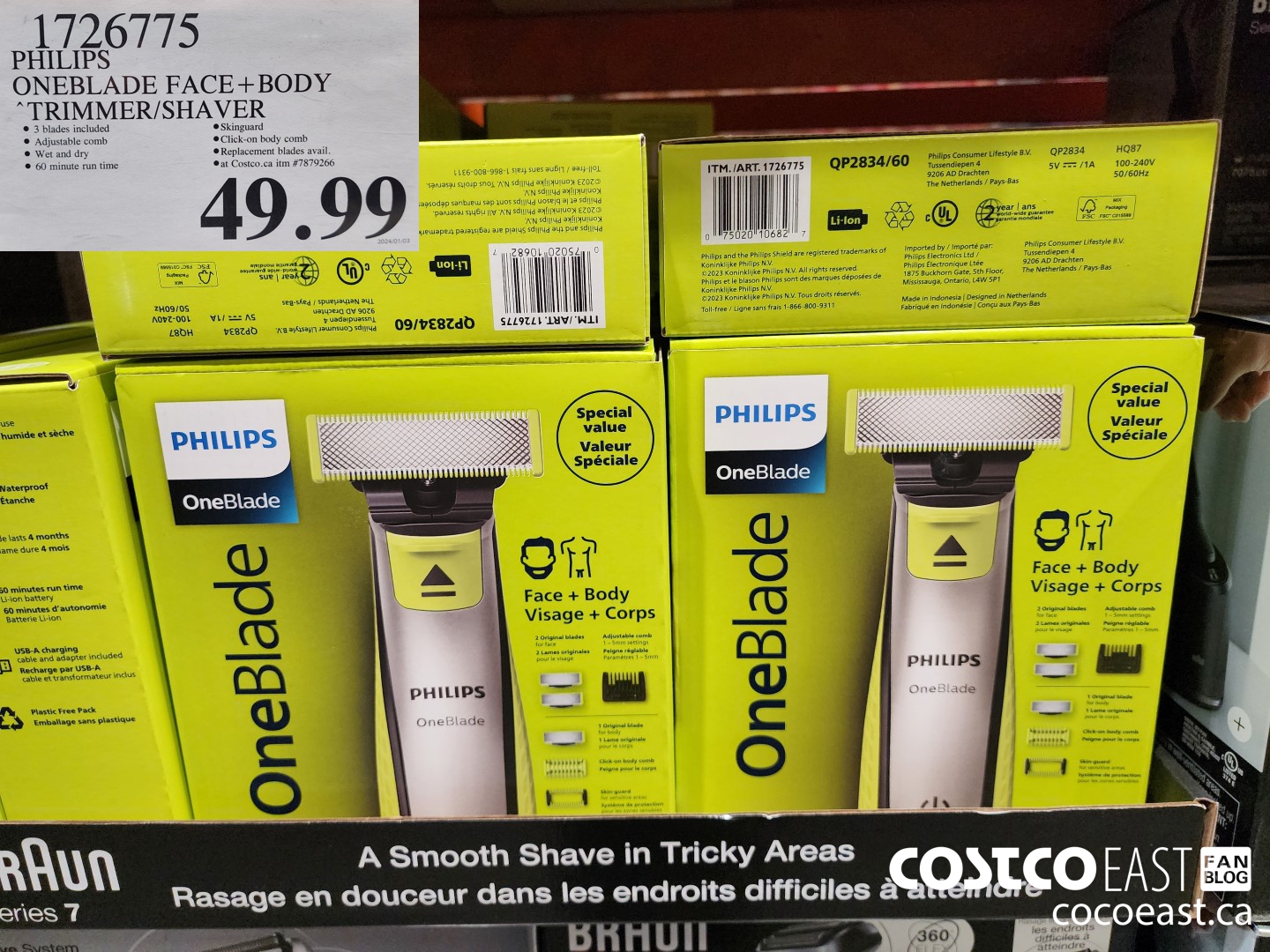 1726775 PHILIPS ONEBLADE FACE+BODY TRIMMER/SHAVER $49.99