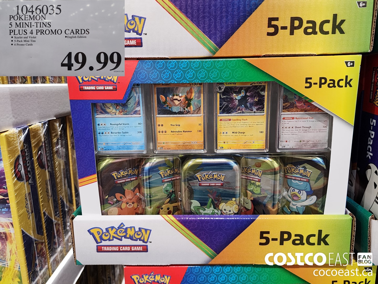 1046035 POKEMON 5 MINI-TINS PLUS 4 PROMO CARDS $49.99