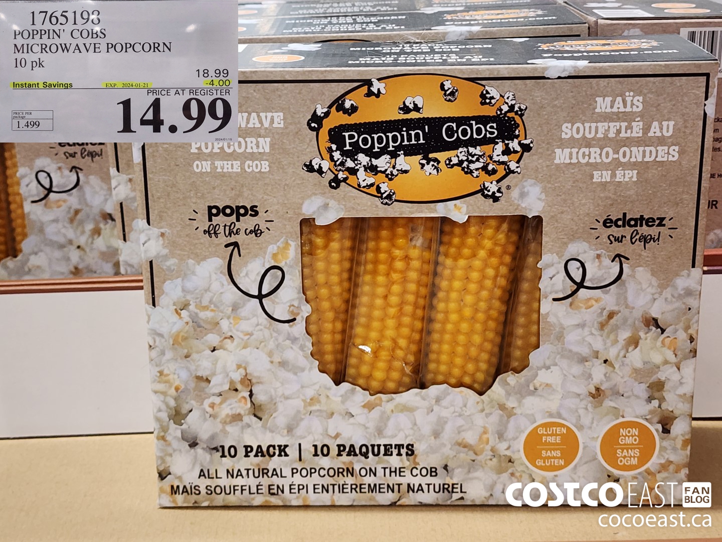 1765198 POPPIN’ COBS MICROWAVE POPCORN 10 PK ($4.00 INSTANT SAVINGS EXPIRES ON 2024-01-21) $14.99
