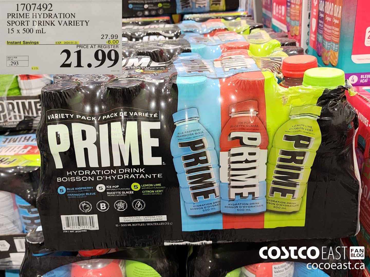 1707492 PRIME HYDRATION SPORT DRINK VARIETY 15 x 500 mL ($6.00 INSTANT SAVINGS EXPIRES ON 2024-01-21) $21.99