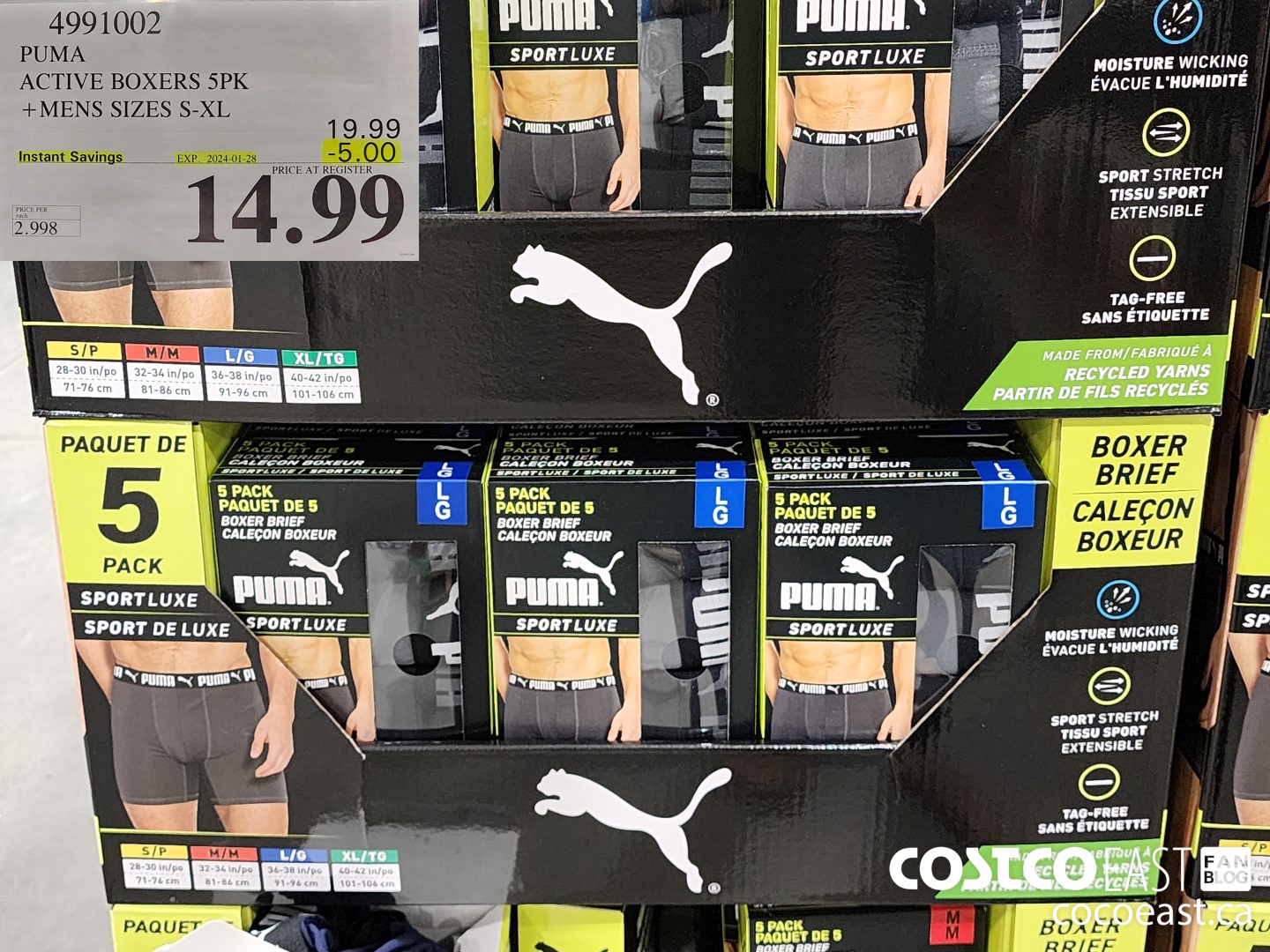 4991002 PUMA ACTIVE BOXERS SPK +MENS SIZES S-XL ($5.00 INSTANT SAVINGS EXPIRES ON 2024-01-28) $14.99