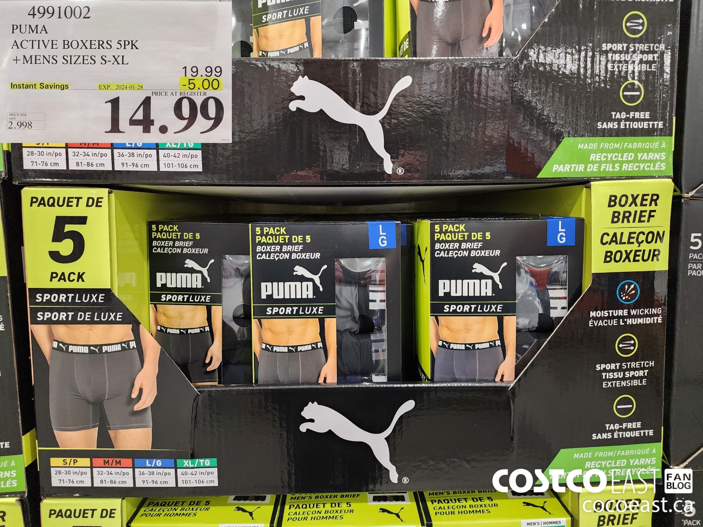 4991002 PUMA ACTIVE BOXERS SPK +MENS SIZES S-XL ($5.00 INSTANT SAVINGS EXPIRES ON 2024-01-28) $14.99