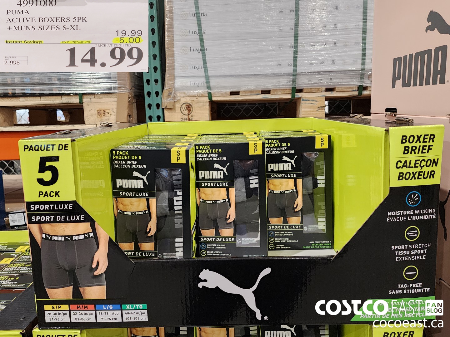 4991000 PUMA ACTIVE BOXER 5PK +MENS SIZES S-XL ($5.00 INSTANT SAVINGS EXPIRES ON 2024-01-28) $14.99