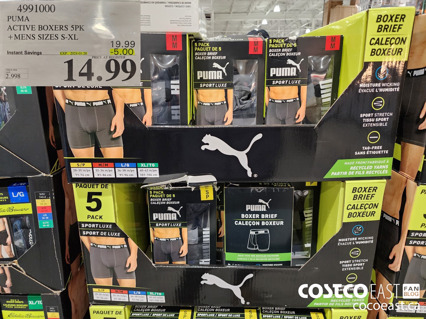 4991000 PUMA ACTIVE BOXER 5PK +MENS SIZES S-XL ($5.00 INSTANT SAVINGS EXPIRES ON 2024-01-28) $14.99