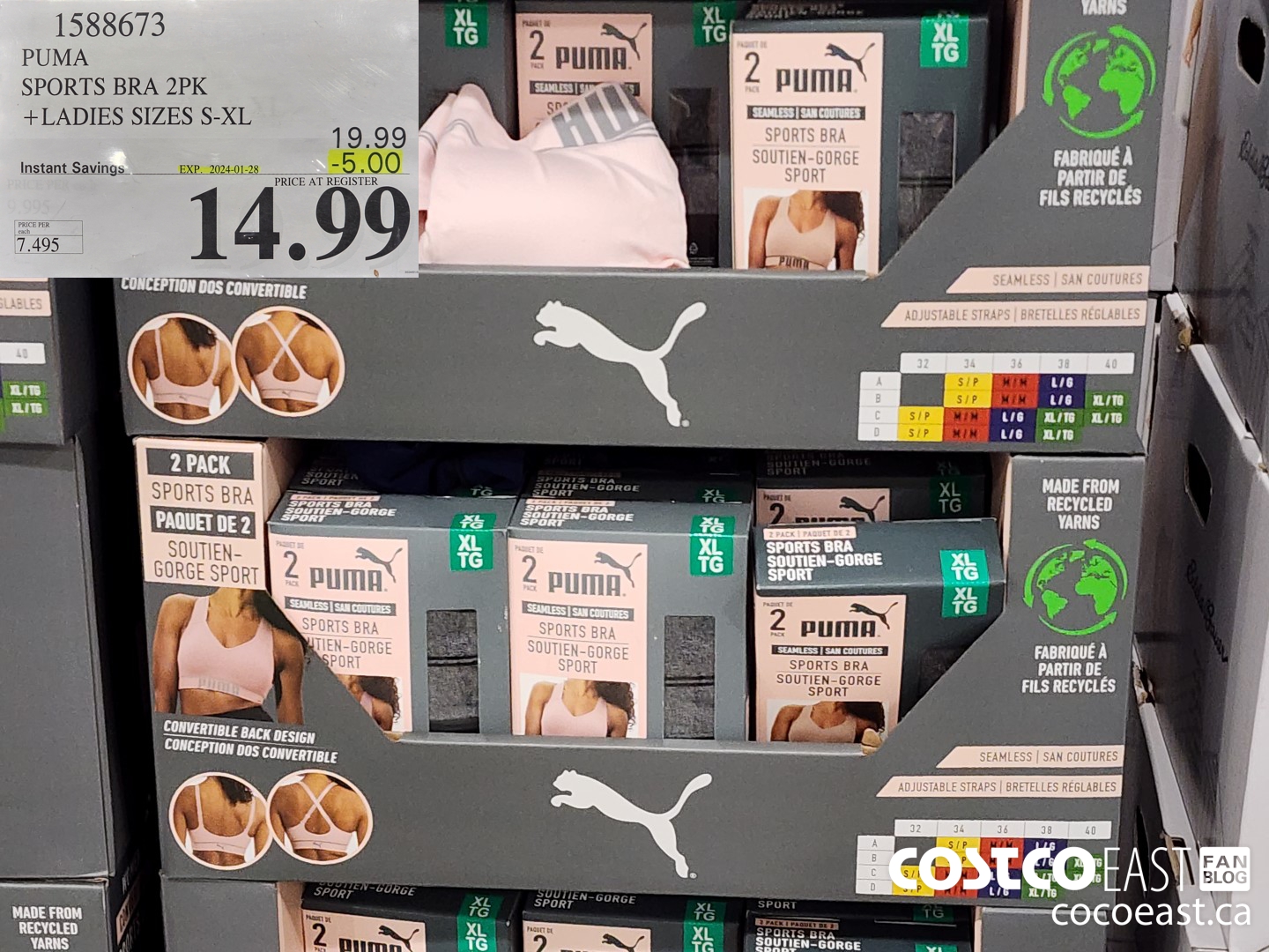 1588673 PUMA SPORTS BRA 2PK +LADIES SIZES S-XL ($5.00 INSTANT SAVINGS EXPIRES ON 2024-01-28) $14.99