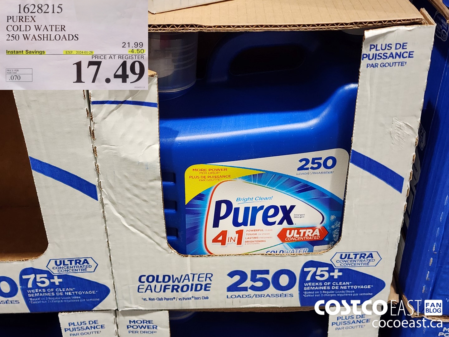 1628215 PUREX COLD WATER 250 washloads ($4.50 INSTANT SAVINGS EXPIRES ON 2024-01-28) $17.49