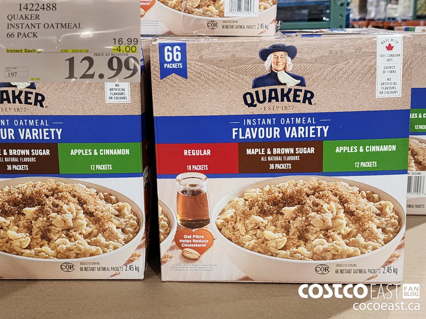 1422488 QUAKER INSTANT OATMEAL 66 PACK ($4.00 INSTANT SAVINGS EXPIRES ON 2024-01-28) $12.99
