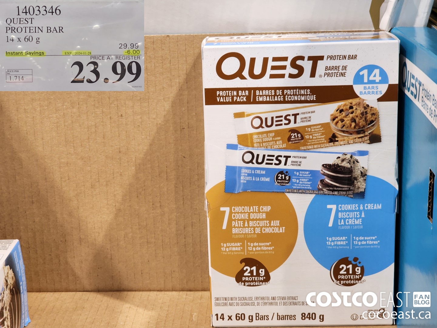 1403346 QUEST PROTEIN BARS 14 X 60G ($6.00 INSTANT SAVINGS EXPIRES ON 2024-01-28) $23.99