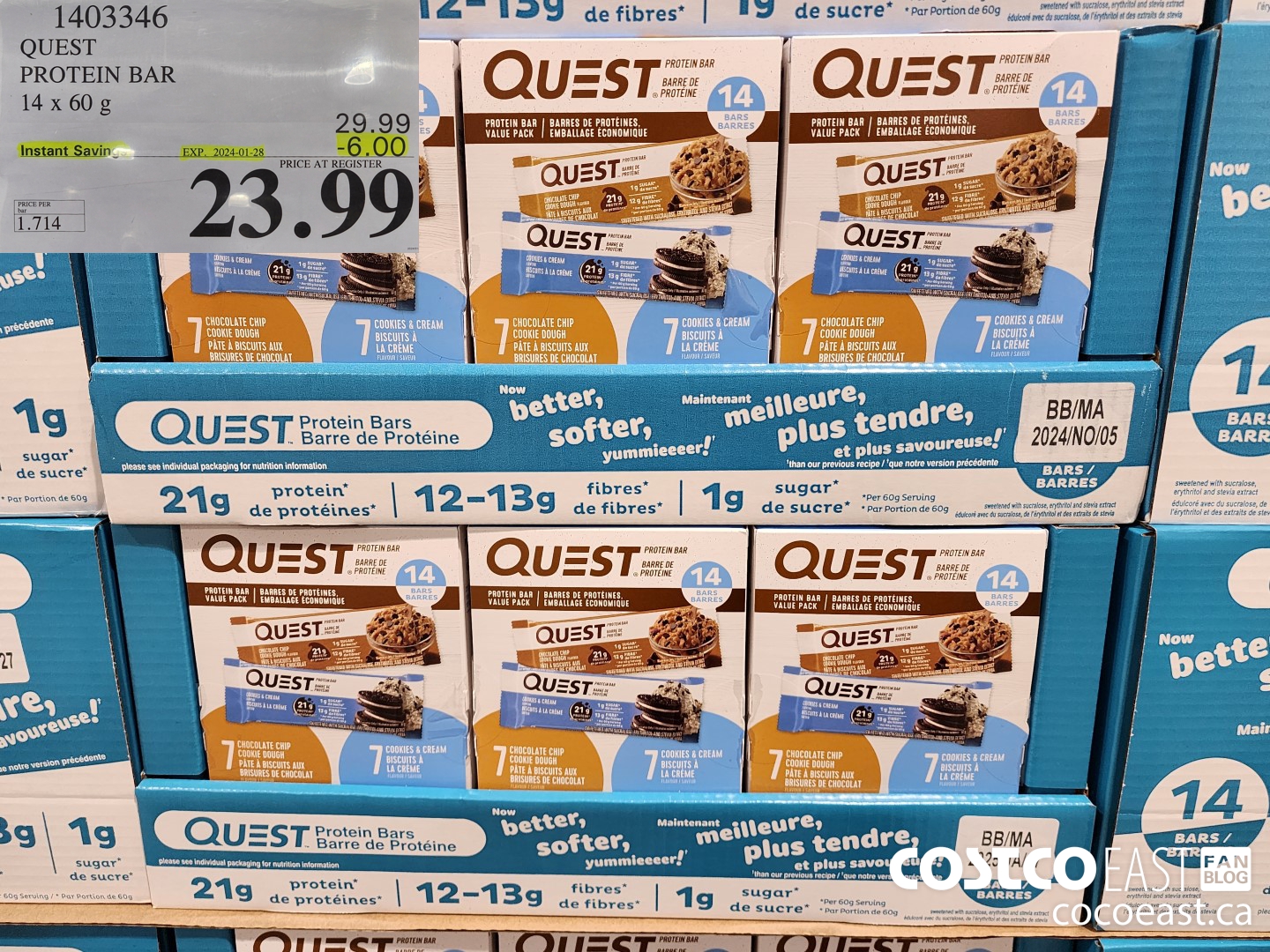 1403346 QUEST PROTEIN BARS 14 X 60G ($6.00 INSTANT SAVINGS EXPIRES ON 2024-01-28) $23.99