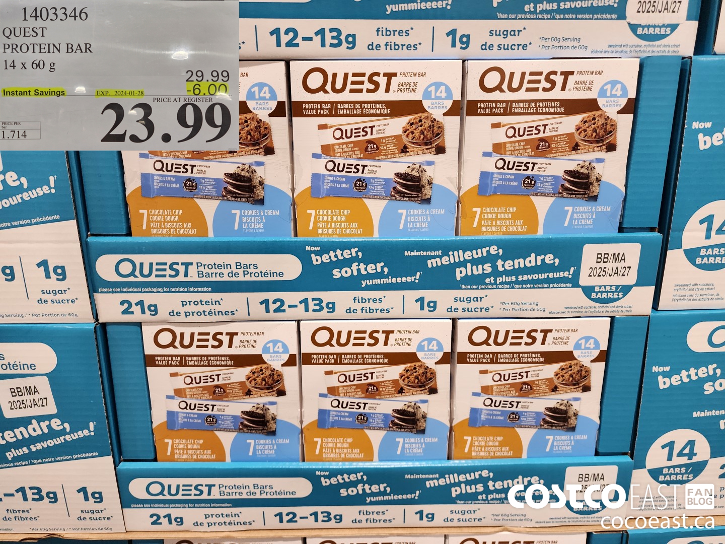 1403346 QUEST PROTEIN BARS 14 X 60G ($6.00 INSTANT SAVINGS EXPIRES ON 2024-01-28) $23.99