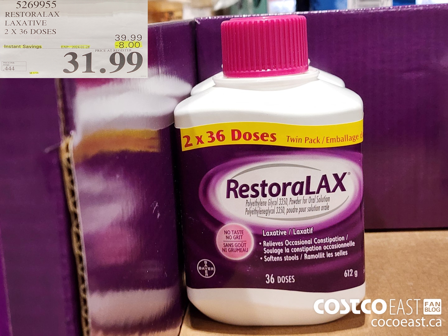 5269955 RESTORALAX LAXATIVE 2 X 36 DOSES ($8.00 INSTANT SAVINGS EXPIRES ON 2024-01-28) $31.99