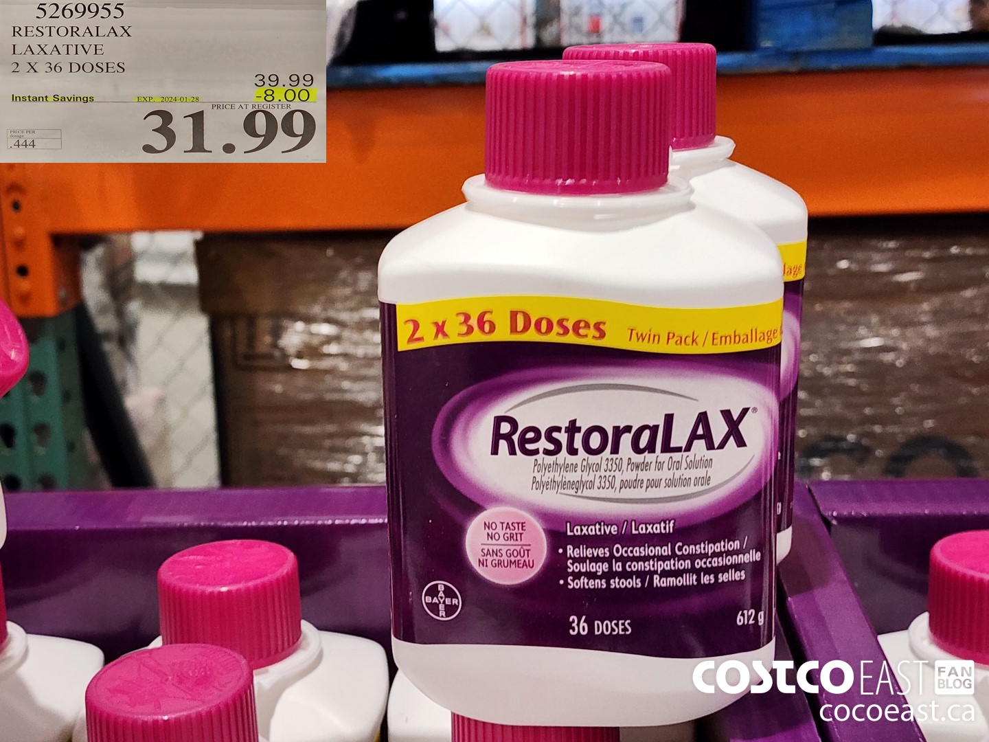 5269955 RESTORALAX LAXATIVE 2 X 36 DOSES ($8.00 INSTANT SAVINGS EXPIRES ON 2024-01-28) $31.99