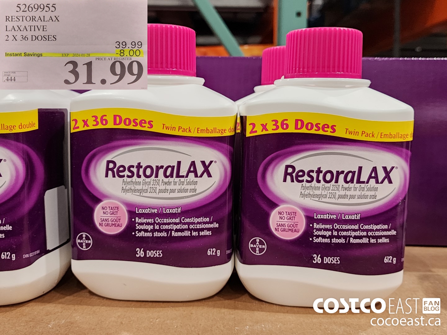 5269955 RESTORALAX LAXATIVE 2 X 36 DOSES ($8.00 INSTANT SAVINGS EXPIRES ON 2024-01-28) $31.99
