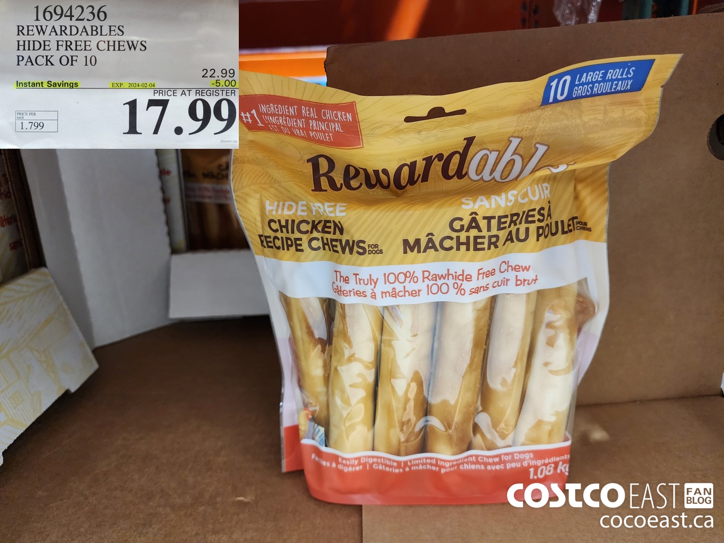 1694236 REWARDABLES HIDE FREE CHEWS PACK OF 10 ($5.00 INSTANT SAVINGS EXPIRES ON 2024-02-04) $17.99