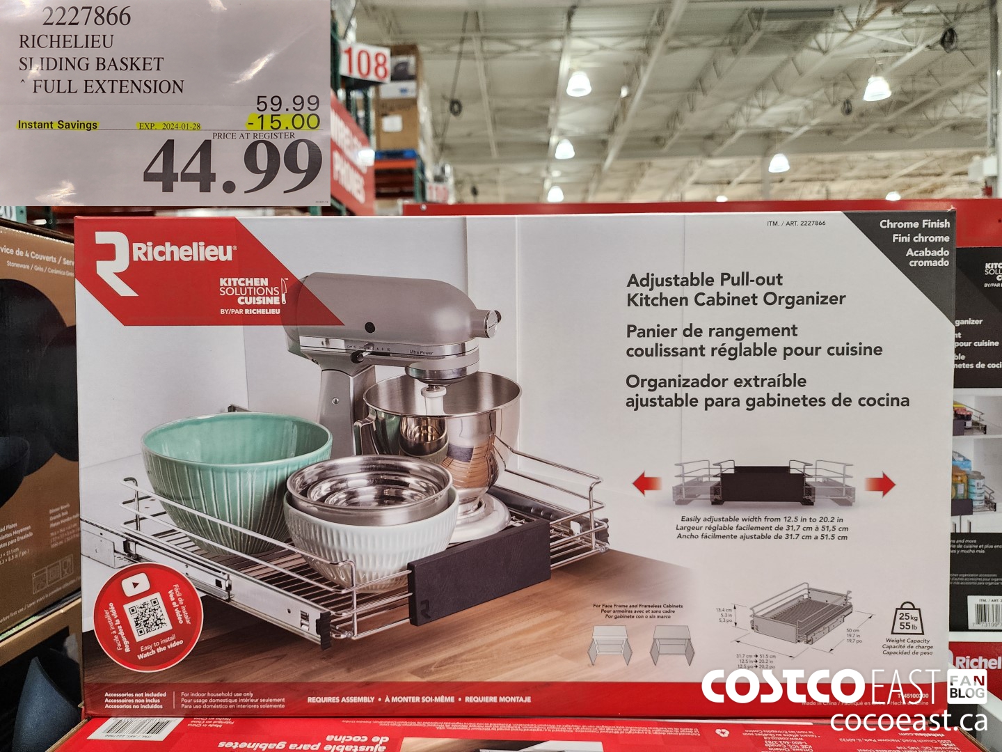 2227866 RICHELIEU SLIDING BASKET FULL EXTENSION ($15.00 INSTANT SAVINGS EXPIRES ON 2024-01-28) $44.99