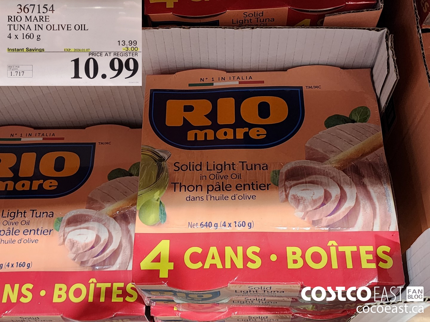367154 RIO MARE TUNA IN OLIVE OIL 4 x 160 g ($3.00 INSTANT SAVINGS EXPIRES ON 2024-01-07) $10.99
