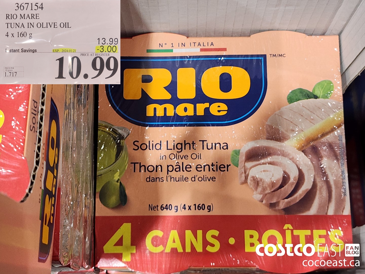 367154 RIO MARE TUNA IN OLIVE OIL 4 x 160 g ($3.00 INSTANT SAVINGS EXPIRES ON 2024-01-21) $10.99