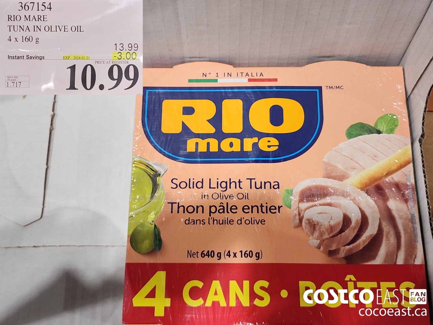 367154 RIO MARE TUNA IN OLIVE OIL 4 x 160 g ($3.00 INSTANT SAVINGS EXPIRES ON 2024-01-21) $10.99