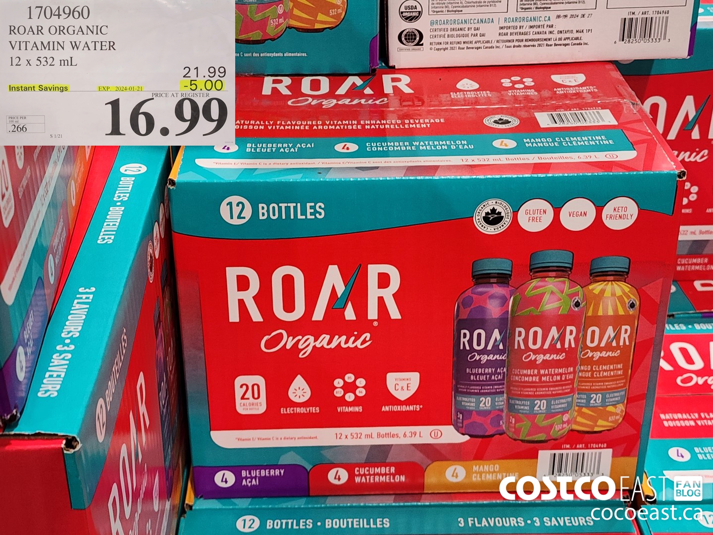 1704960 ROAR ORGANIC VARIETY WATER 12 X 532 ML ($5.00 INSTANT SAVINGS EXPIRES ON 2024-01-21) $16.99