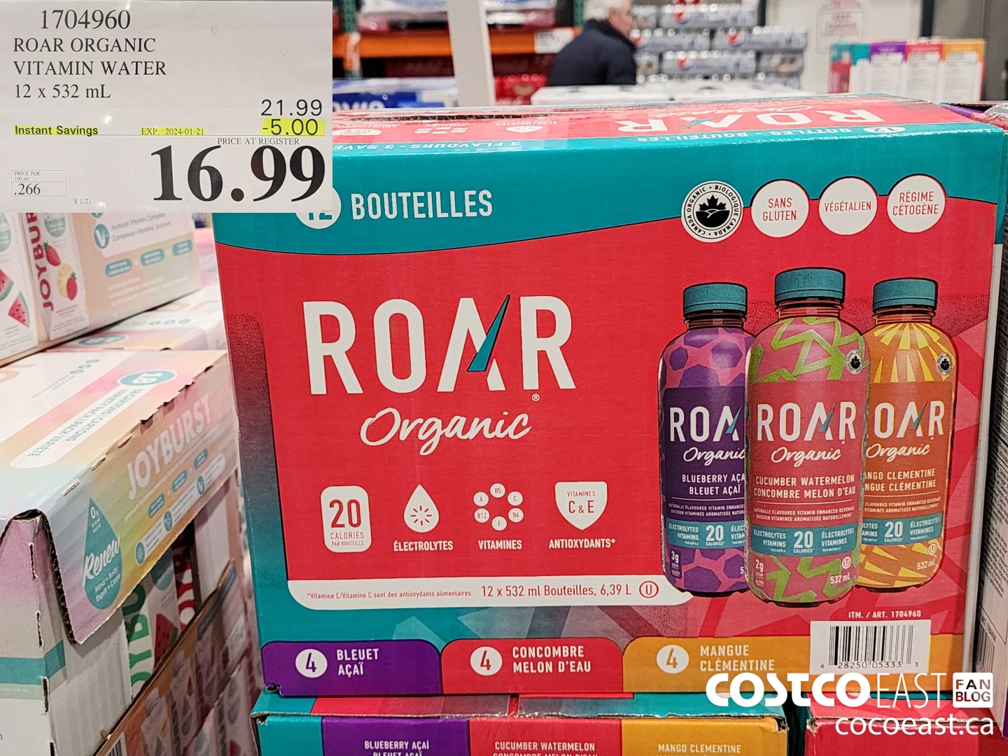 1704960 ROAR ORGANIC VARIETY WATER 12 X 532 ML ($5.00 INSTANT SAVINGS EXPIRES ON 2024-01-21) $16.99