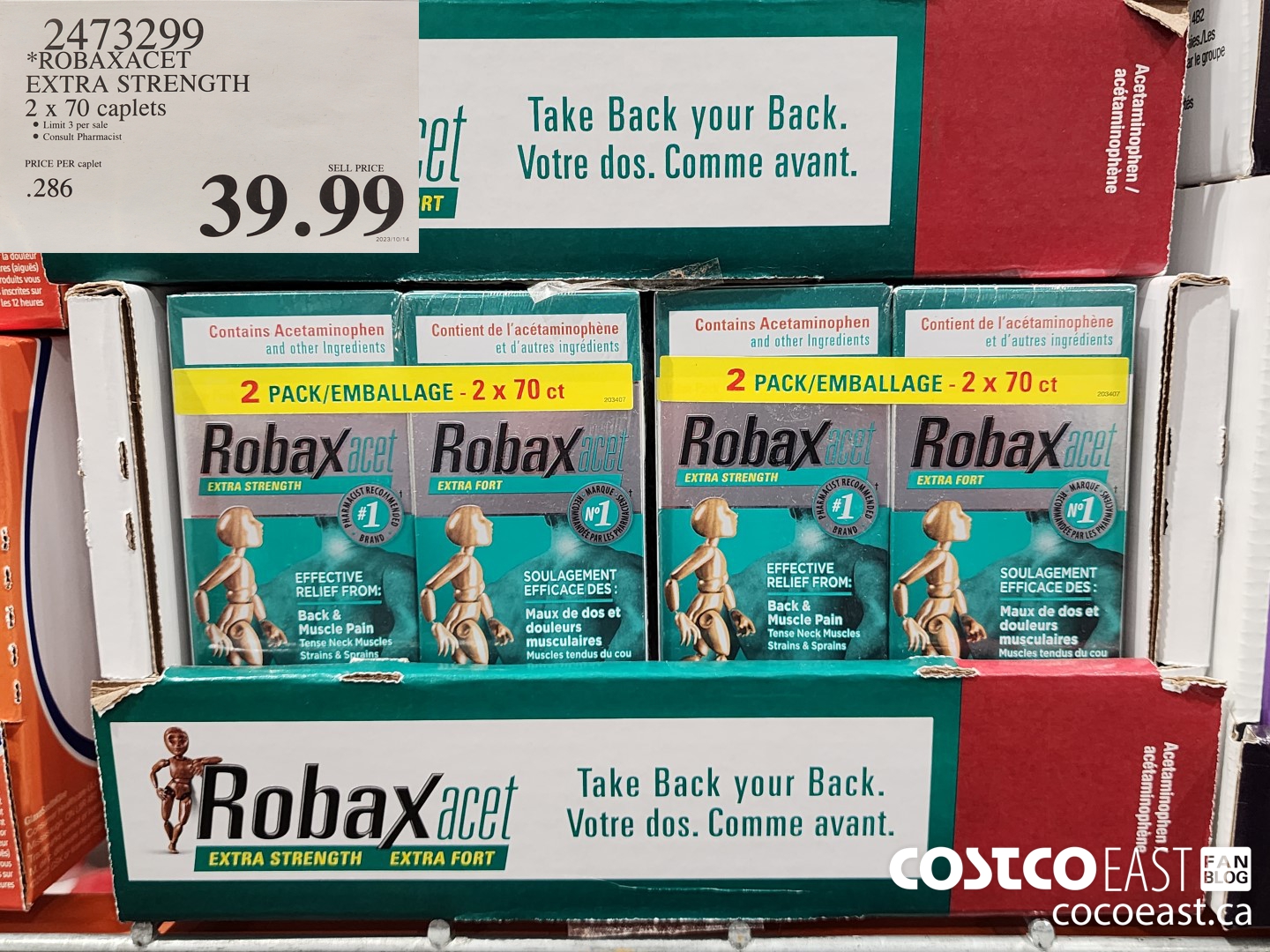 2473299 “ROBAXACET EXTRA STRENGTH 2 x 70 caplets $39.99