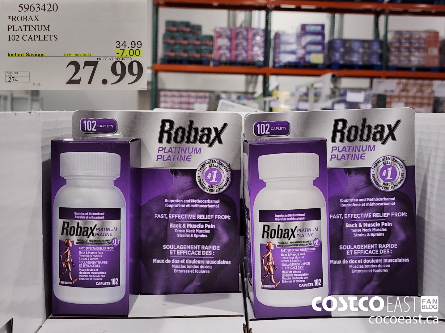 5963420 ROBAX PLATINUM 102 CAPLETS ($7.00 INSTANT SAVINGS EXPIRES ON 2024-01-21) $27.99