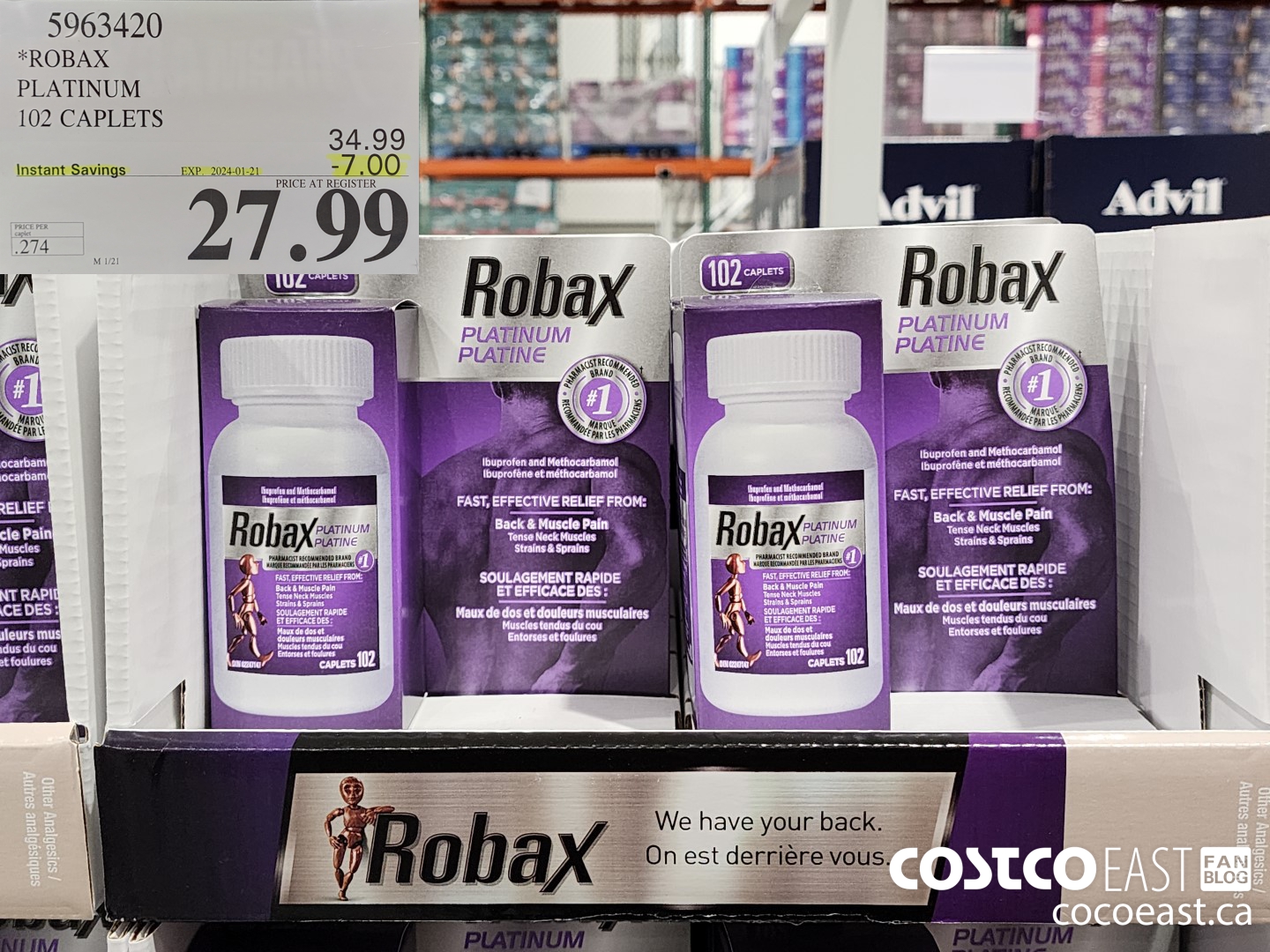 5963420 ROBAX PLATINUM 102 CAPLETS ($7.00 INSTANT SAVINGS EXPIRES ON 2024-01-21) $27.99