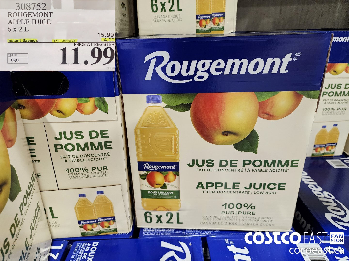 308752 ROUGEMONT APPLE JUICE 6 X 2 L ($4.00 INSTANT SAVINGS EXPIRES ON 2024-01-28) $11.99