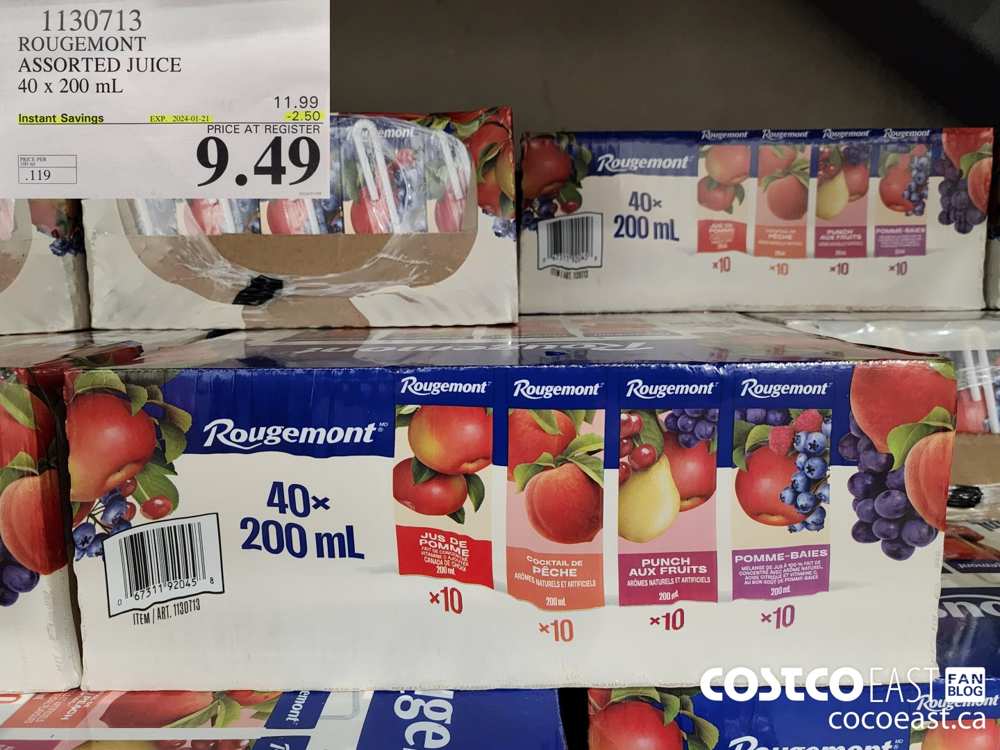 1130713 ROUGEMONT ASSORTED JUICE 40 X 200 ML ($2.50 INSTANT SAVINGS EXPIRES ON 2024-01-21) $9.49