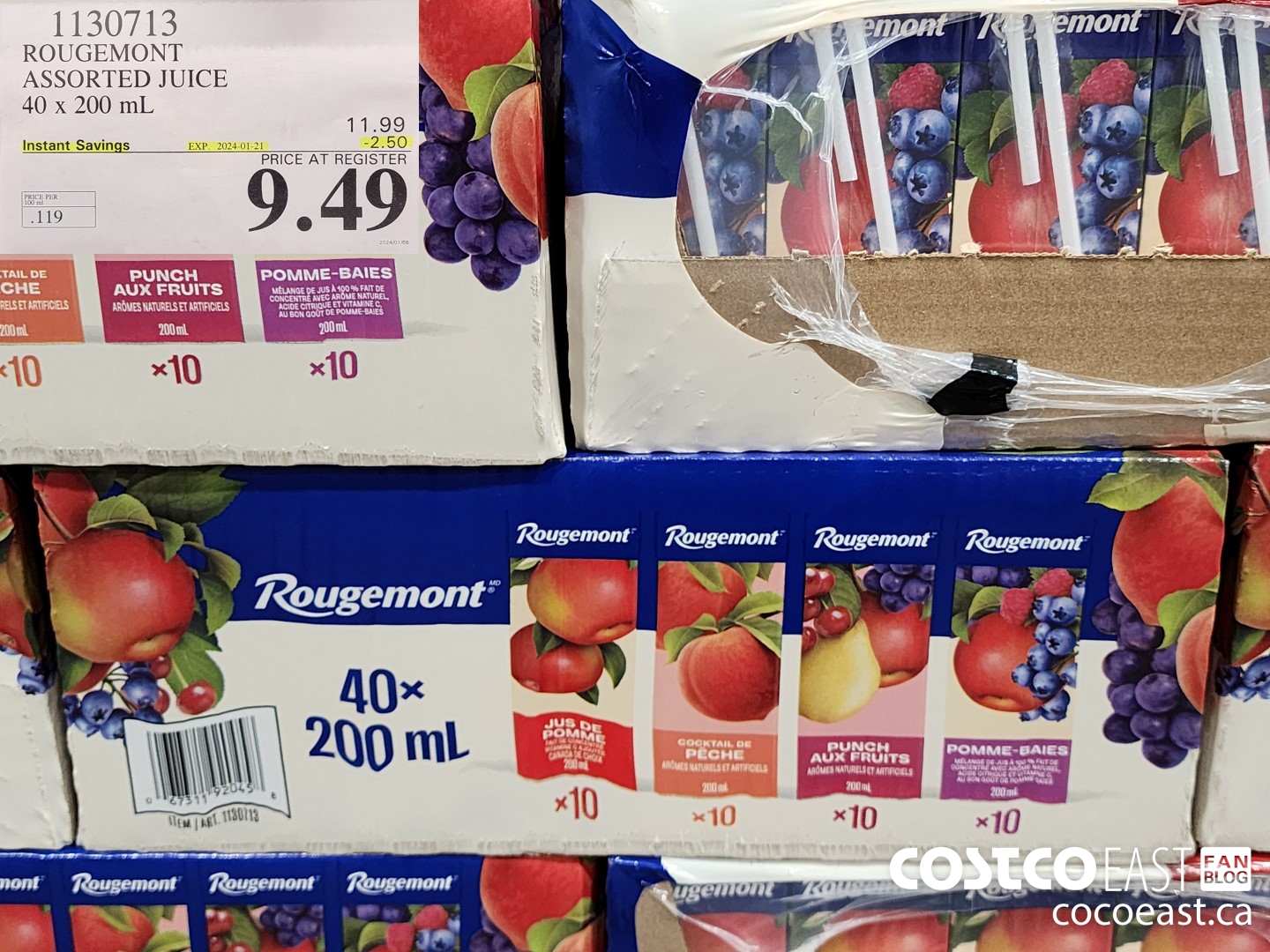 1130713 ROUGEMONT ASSORTED JUICE 40 X 200 ML ($2.50 INSTANT SAVINGS EXPIRES ON 2024-01-21) $9.49