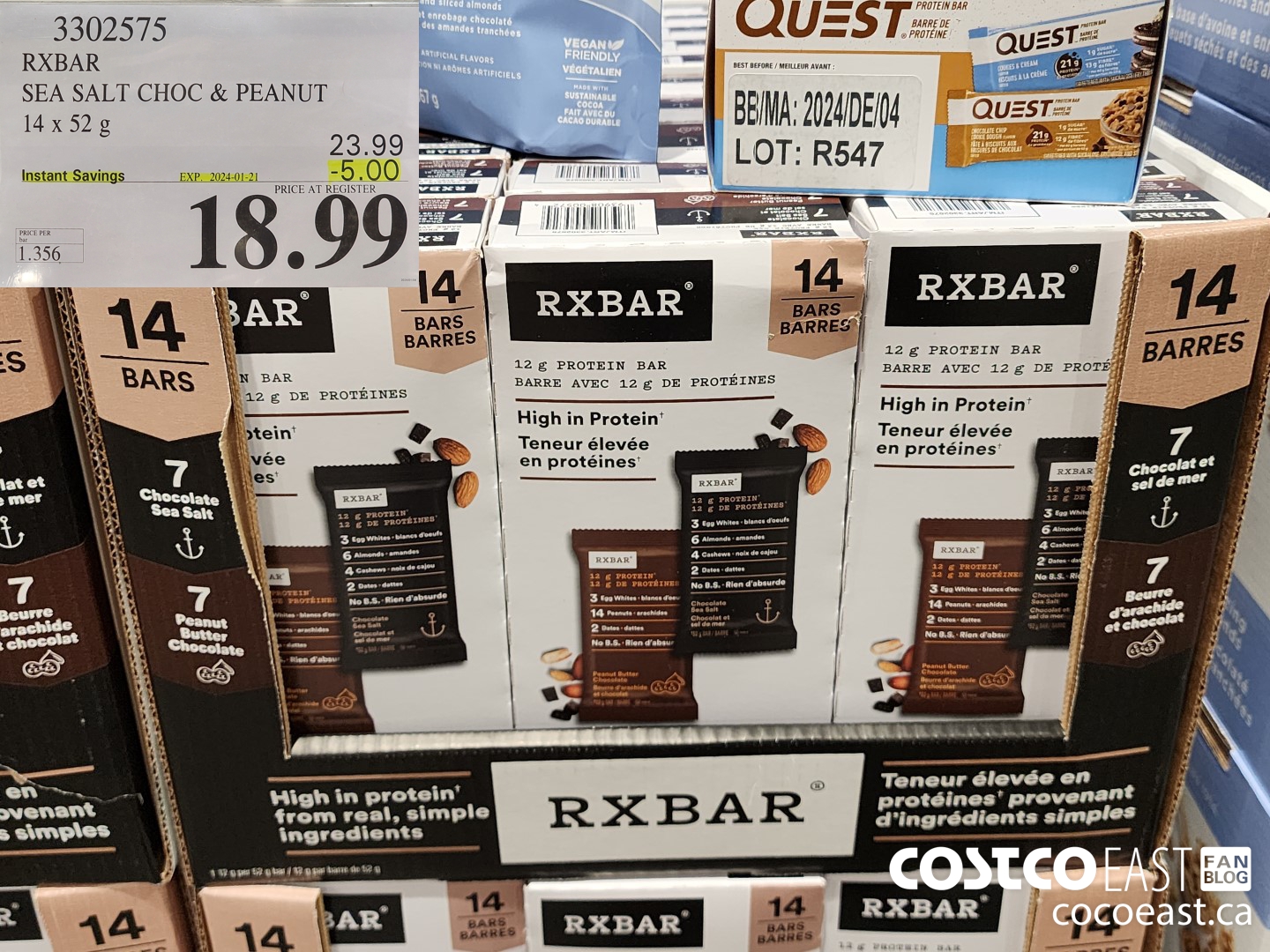 3302575 RXBAR SEA SALT CHOC & PEANUT 14 x 52g ($5.00 INSTANT SAVINGS EXPIRES ON 2024-01-21) $18.99