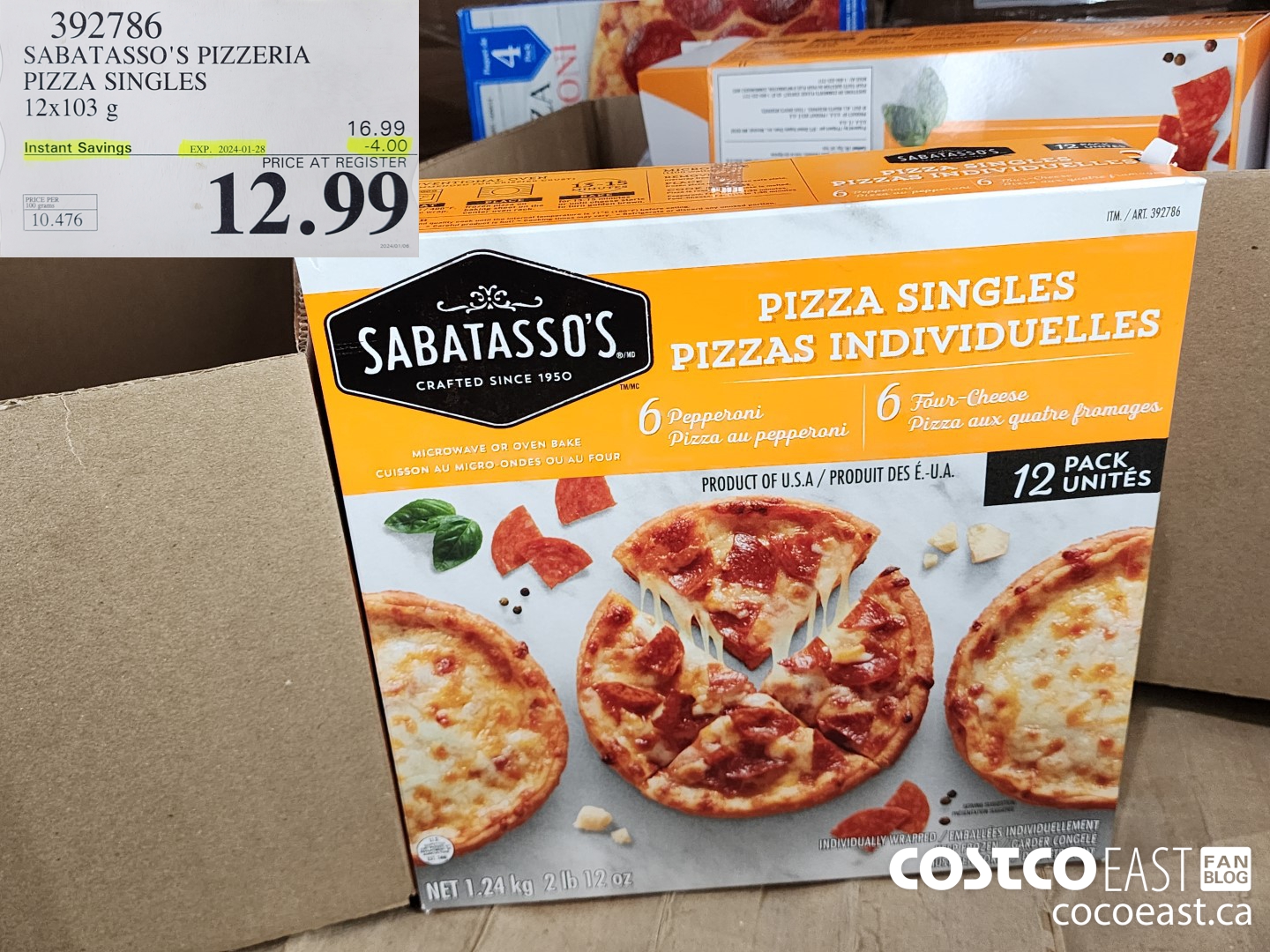 392786 SABATASSO'S PIZZERIA PIZZA SINGLES 12 X 103 G ($4.00 INSTANT SAVINGS EXPIRES ON 2024-01-28) $12.99