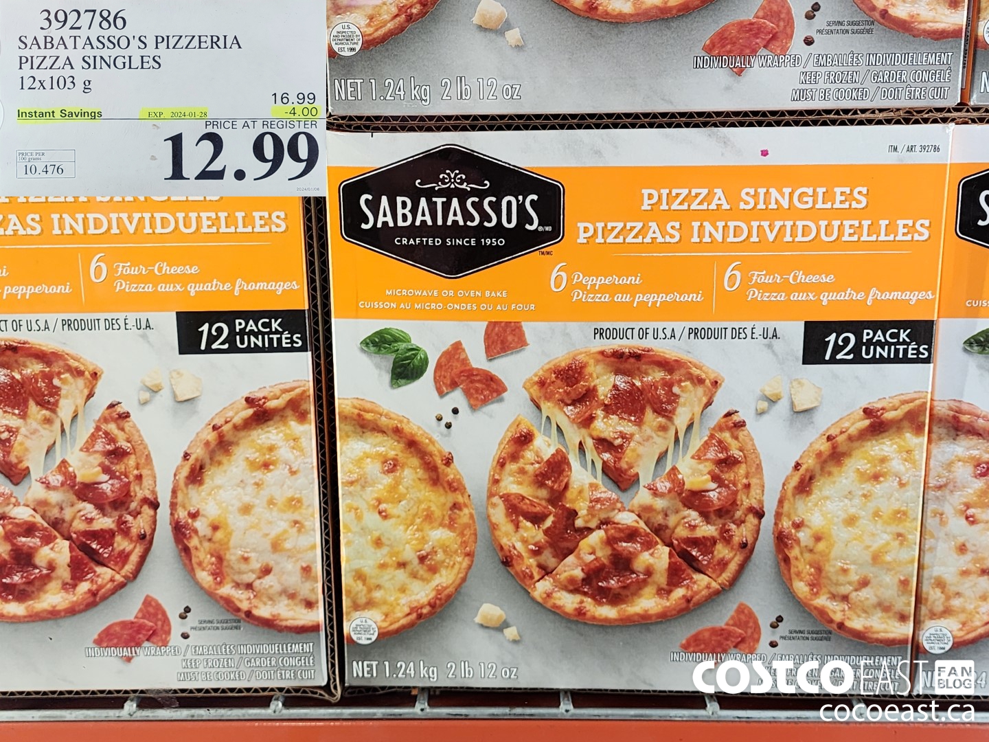 392786 SABATASSO'S PIZZERIA PIZZA SINGLES 12 X 103 G ($4.00 INSTANT SAVINGS EXPIRES ON 2024-01-28) $12.99