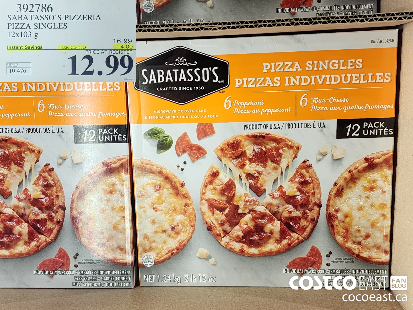 392786 SABATASSO'S PIZZERIA PIZZA SINGLES 12 X 103 G ($4.00 INSTANT SAVINGS EXPIRES ON 2024-01-28) $12.99