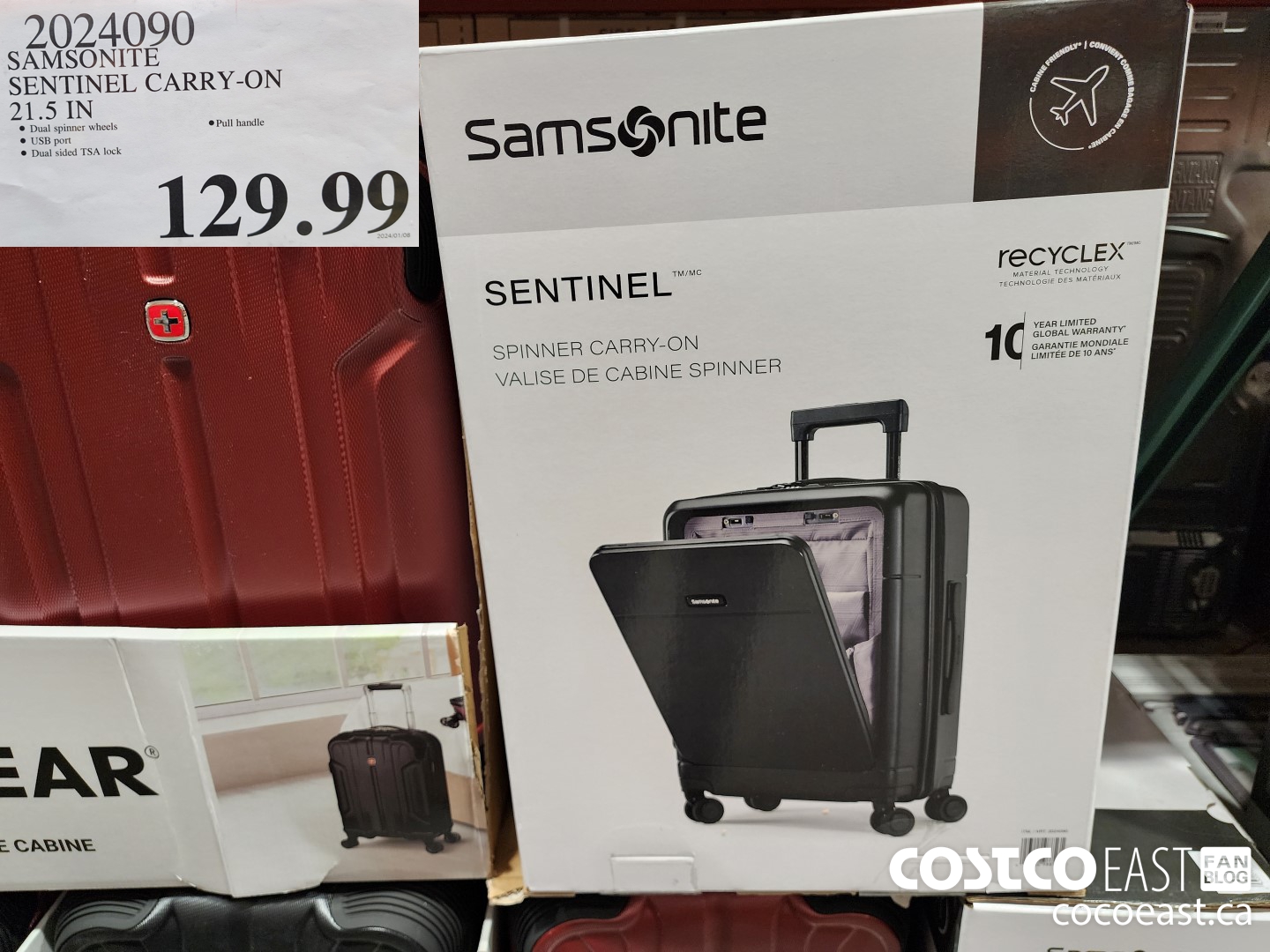 2024090 SAMSONITE SENTINEL CARRY-ON 21.5 IN $129.99