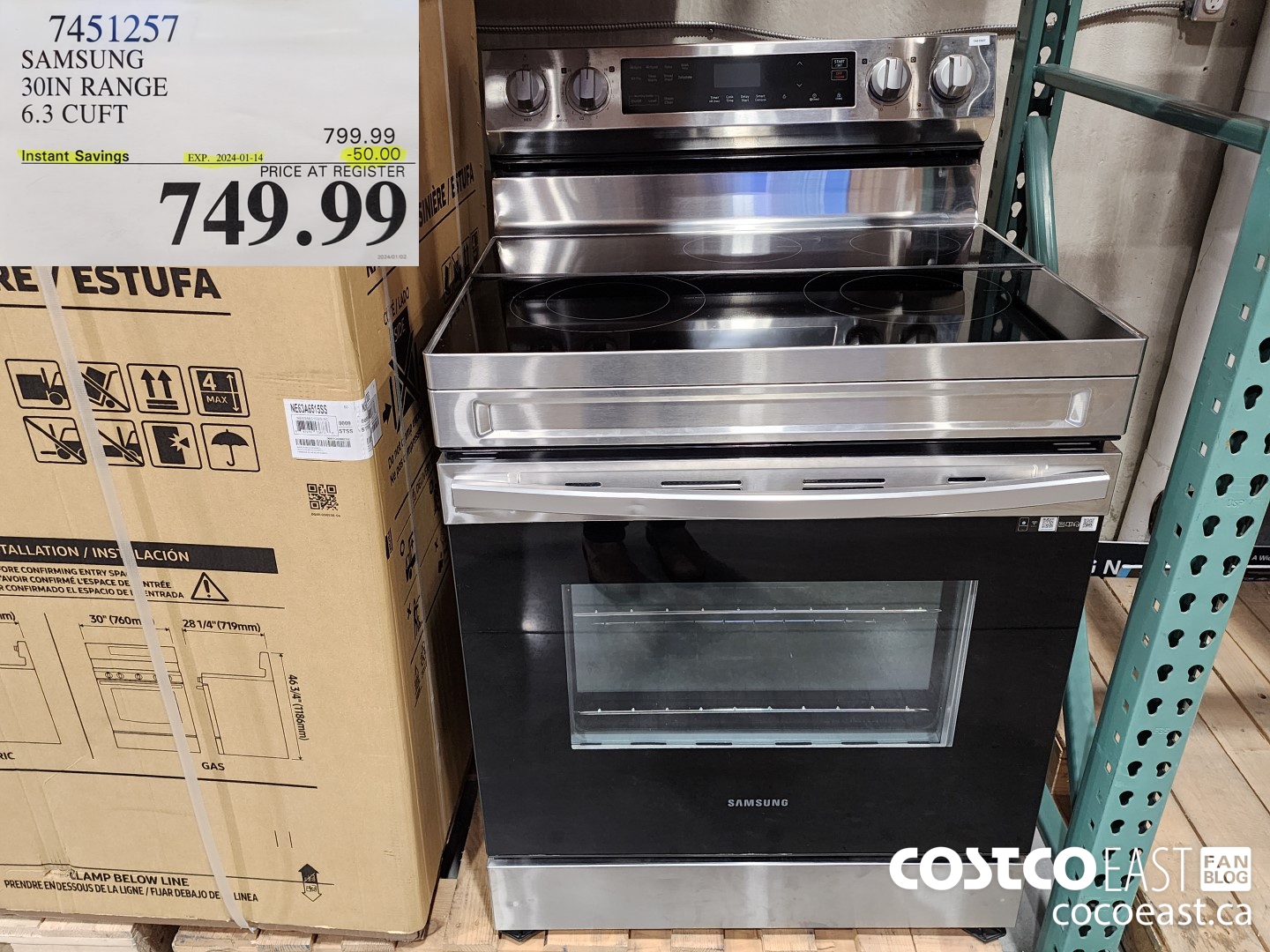 7451257 SAMSUNG 30IN RANGE 6.3 CU. FT. ($50.00 INSTANT SAVINGS EXPIRES ON 2024-01-14) $749.99