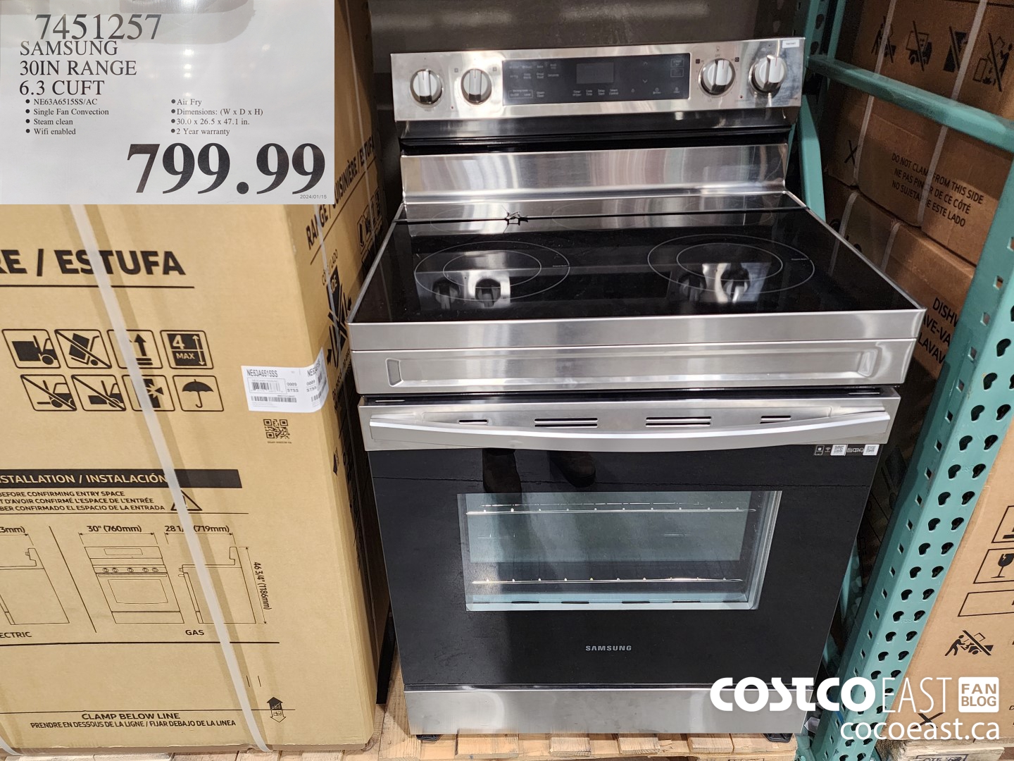 7451257 SAMSUNG 30IN RANGE 6.3 CU. FT. $799.99