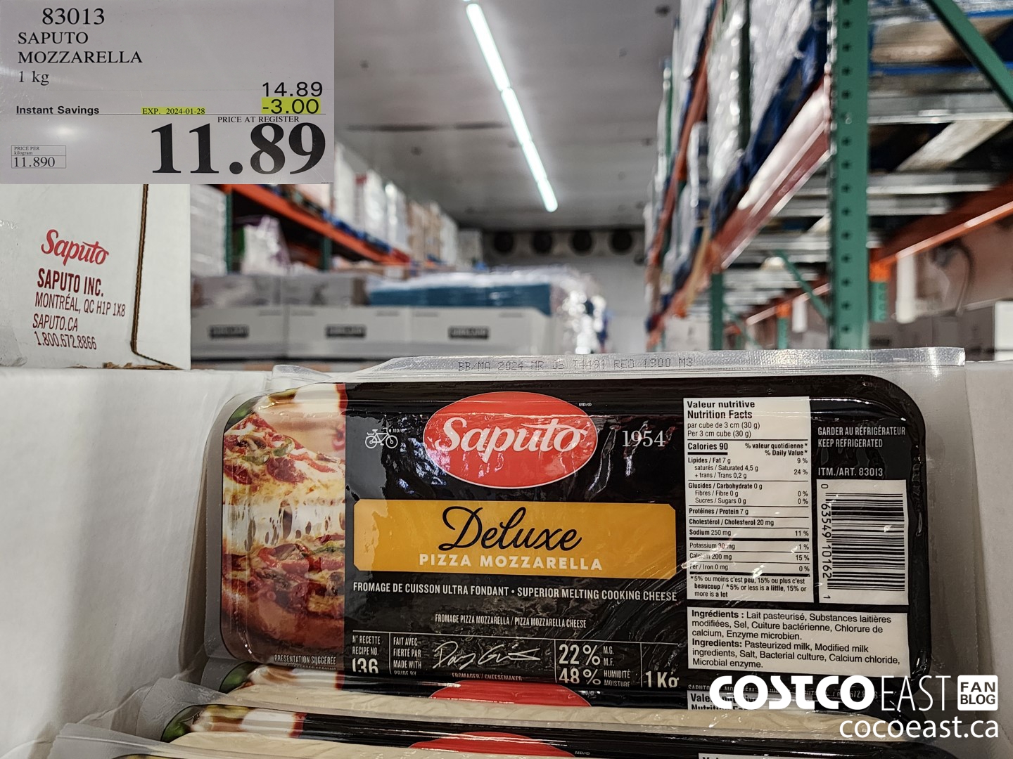 83013 SAPUTO MOZZARELLA 1 KG ($3.00 INSTANT SAVINGS EXPIRES ON 2024-01-28) $11.89